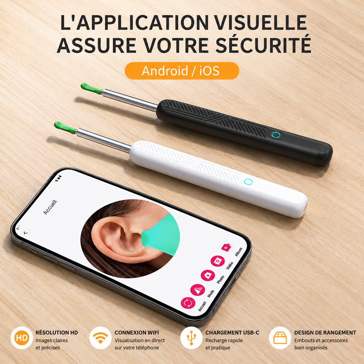 Kit complet nettoyeur d'Oreilles Visuel HD Sans Fil