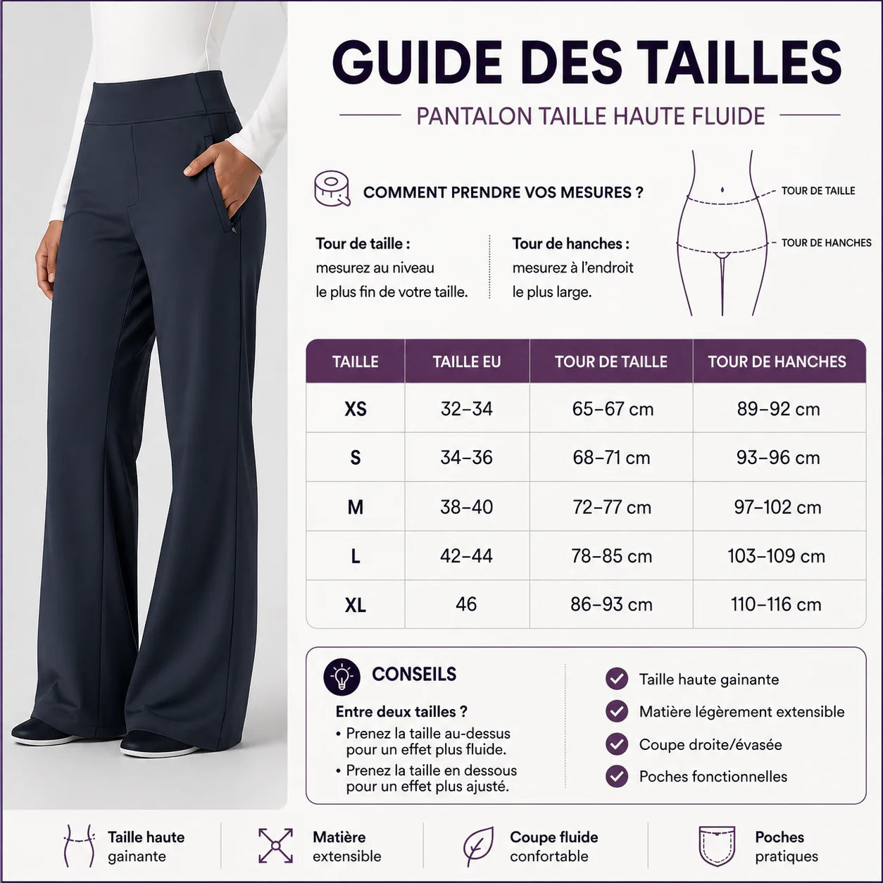 Pantalon de travail taille haute