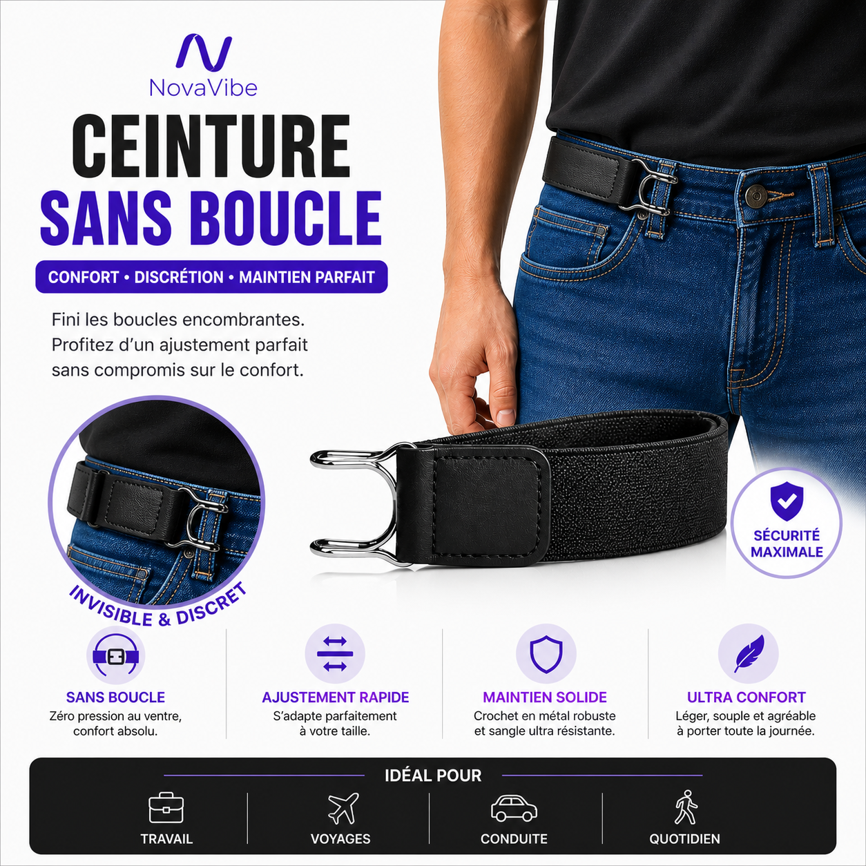 Ceinture sans boucle, ajustable