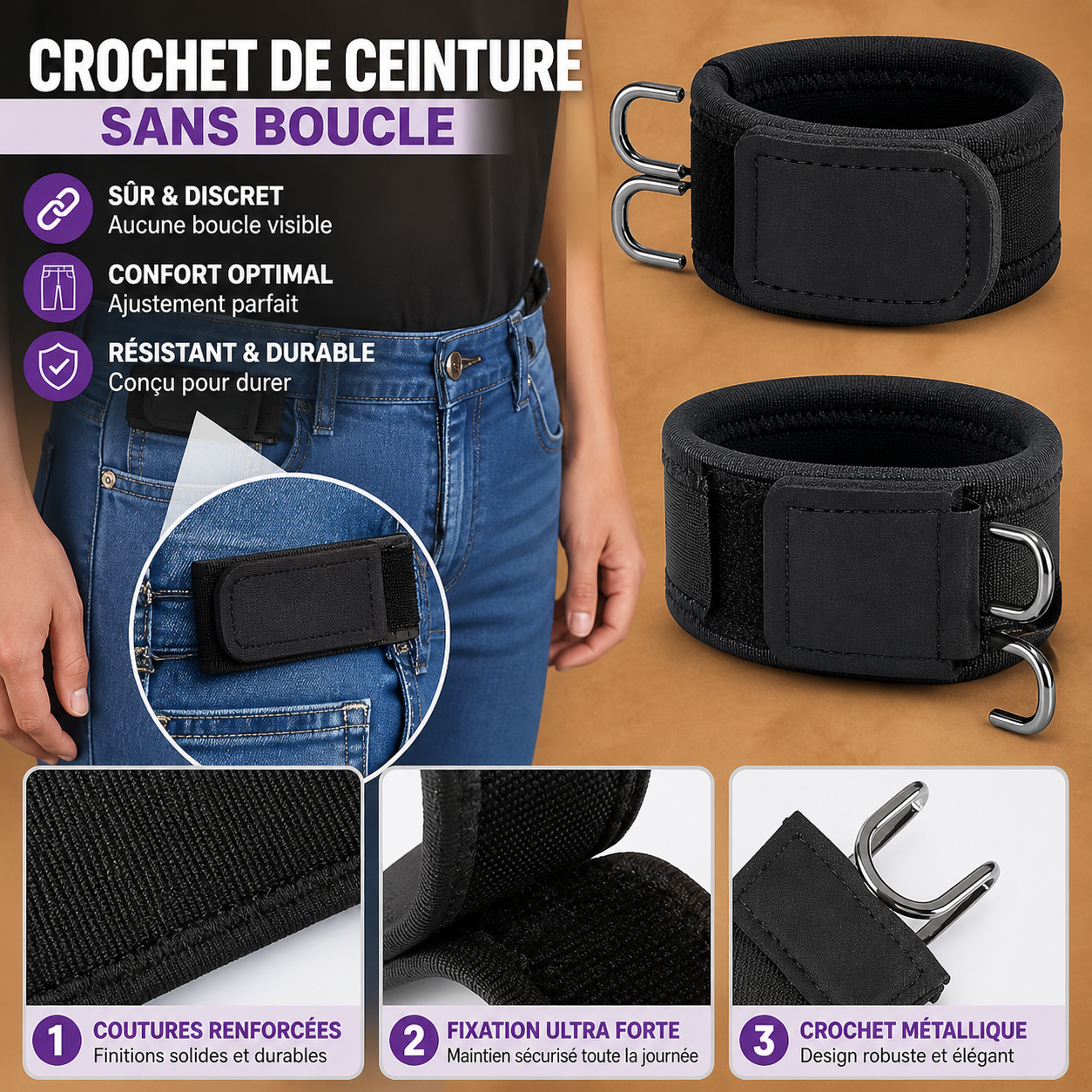 Ceinture sans boucle, ajustable