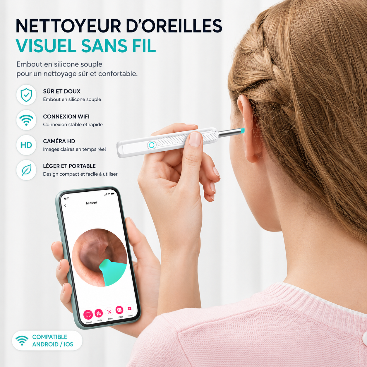 Kit complet nettoyeur d'Oreilles Visuel HD Sans Fil