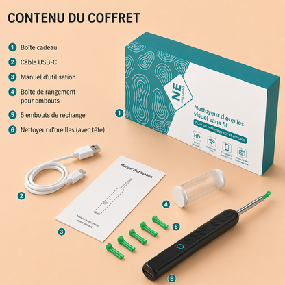 Kit complet nettoyeur d'Oreilles Visuel HD Sans Fil